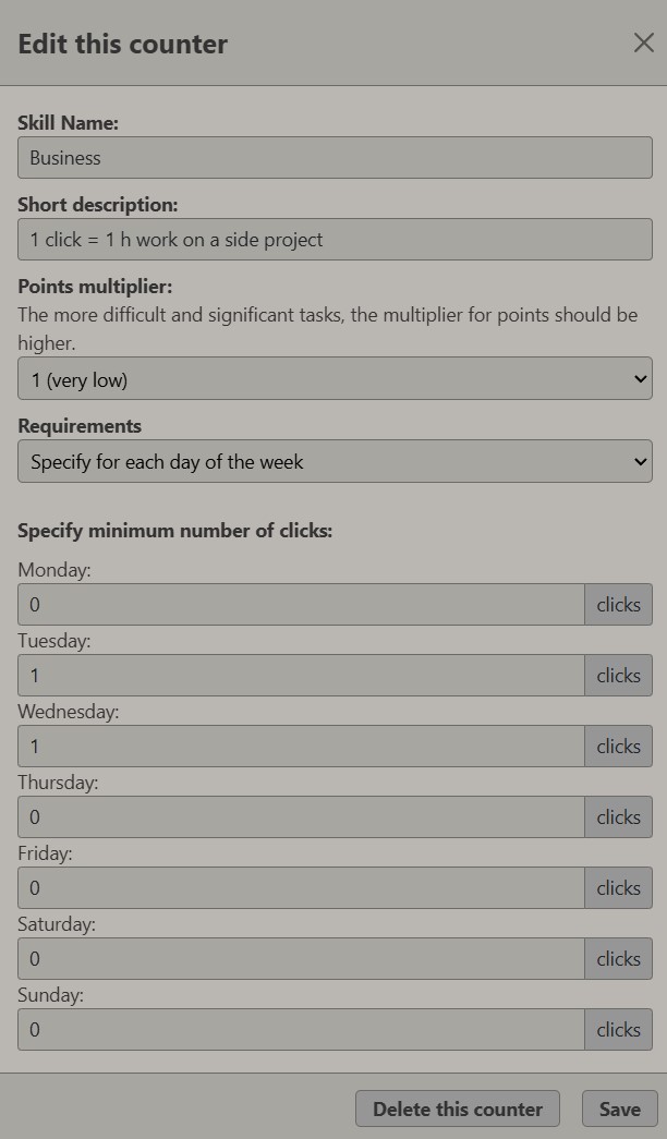 Counters (specific days of the week)