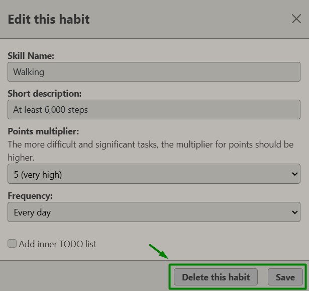 Delete or save your habit