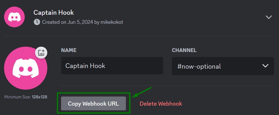 Copy Webhook URL