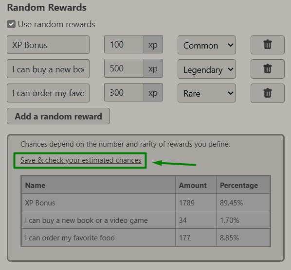 Reward chances simulation